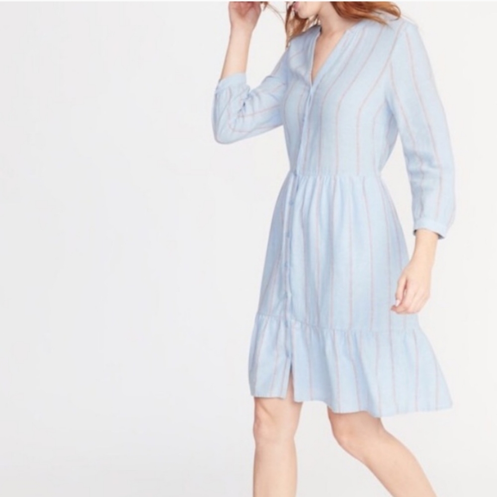 Old Navy blue and red striped button down dress NWOT